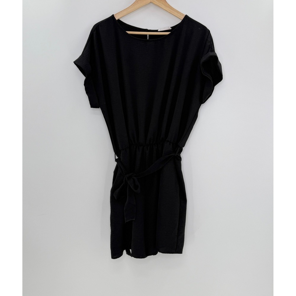 First Love by‎ Lovelyn Black Dress Short Sleeve Tie Waist Pockets